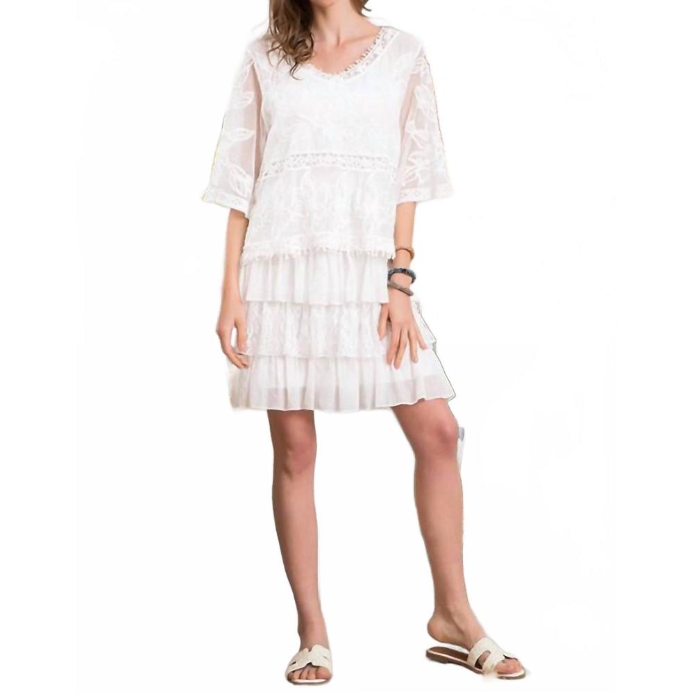 NEW SASSY BLING lace ruffle slip dress set in white